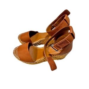 Franco Sarto Cognac Leather Espadrille Wedge Sandals | Size 7
